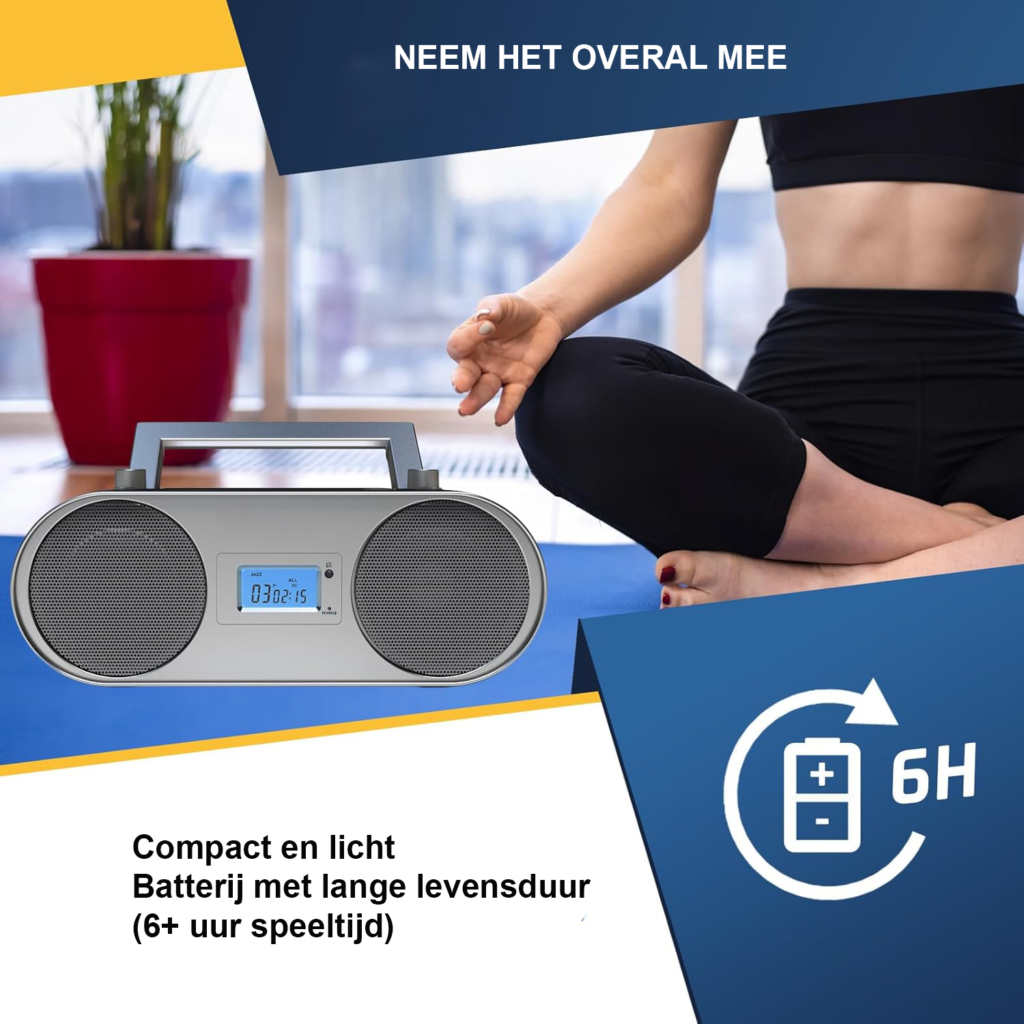Boombox met CD speler Bluetooth AM FM radio MP3 USB AUX draagbare radio oplaadbare batterij digitaal display afstandsbediening