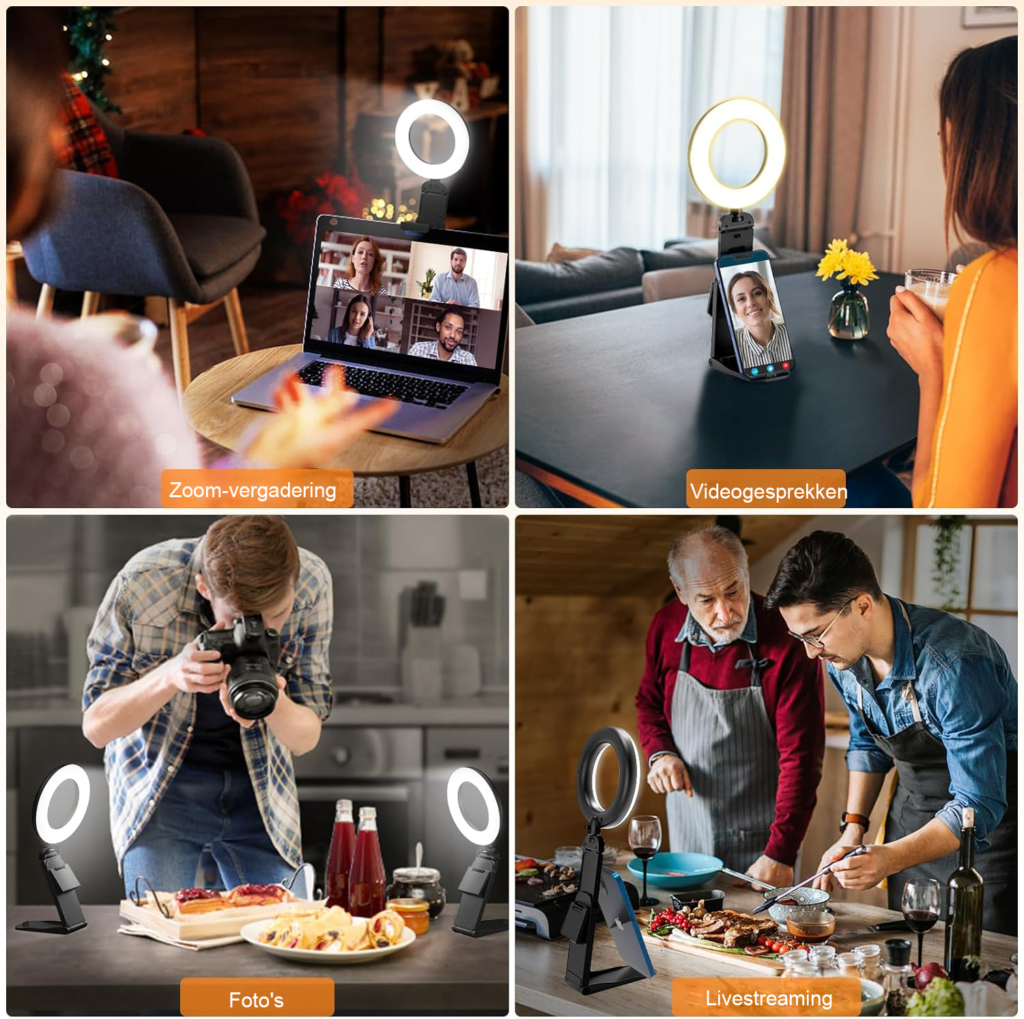 Ringlamp voor Laptop en Bureau - Videoconferentie Verlichting met Telefoonhouder en Statief - Set van 2 - 5 Inch Licht Ring