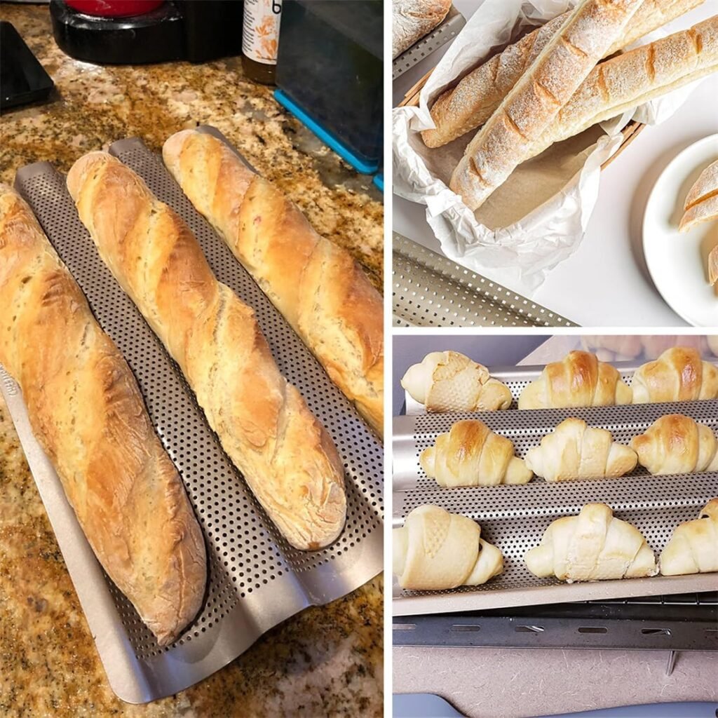 Baguette bakvorm 3-vaks 38x24 cm met antiaanbaklaag en doek voor Franse stokbroden bakken