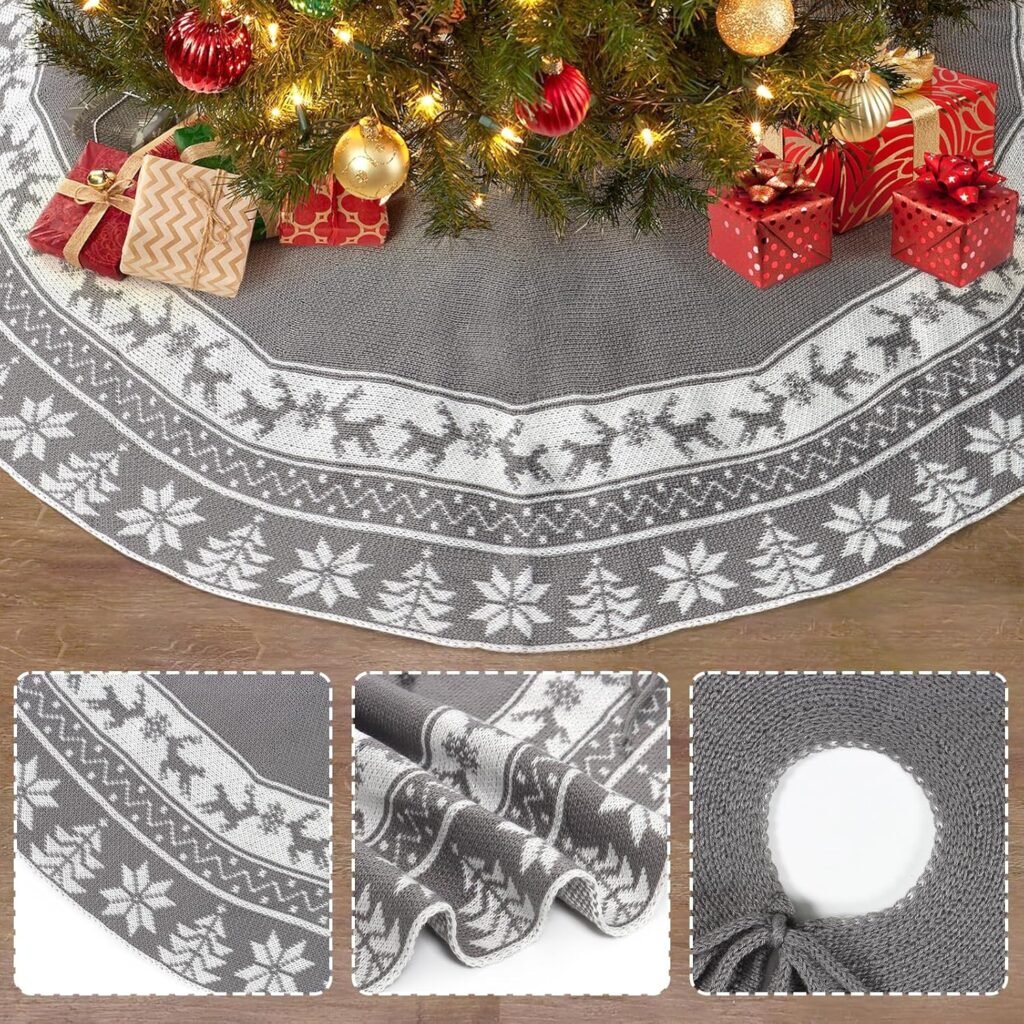 Kerstboomrok 122 cm grijs rustieke kerstboommat ter decoratie en afwerking onder kerstboom voor thuisgebruik