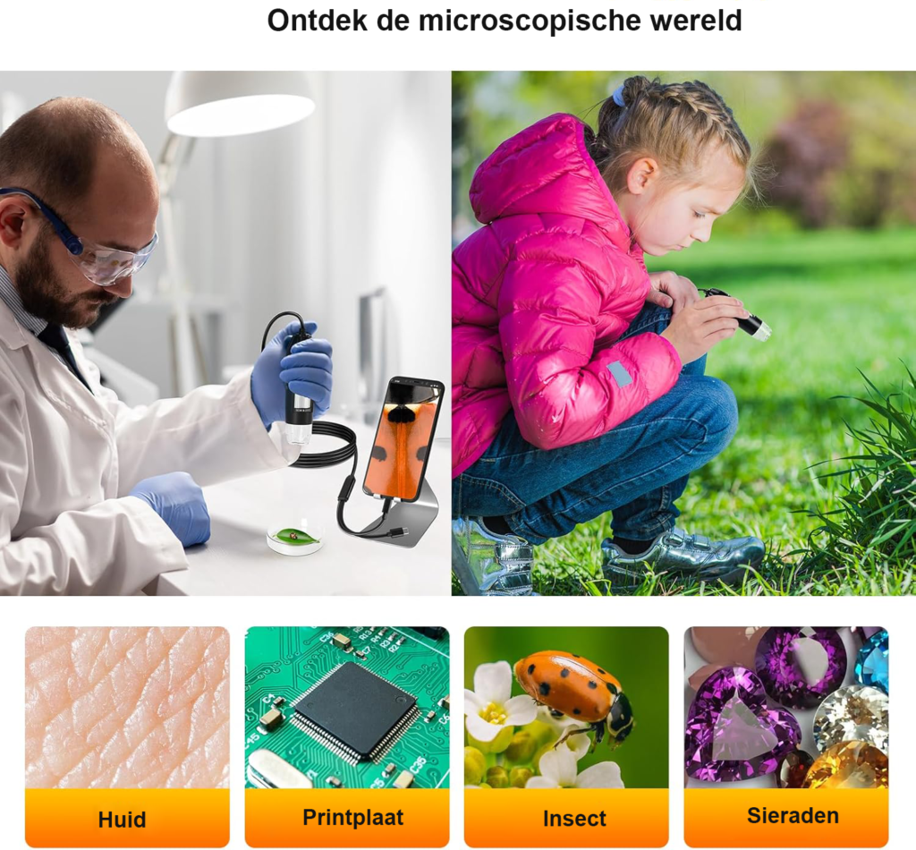 Digitale microscoop met USB 1440P HD inspectiecamera en 1600X vergroting met LED verlichting voor iOS en Android