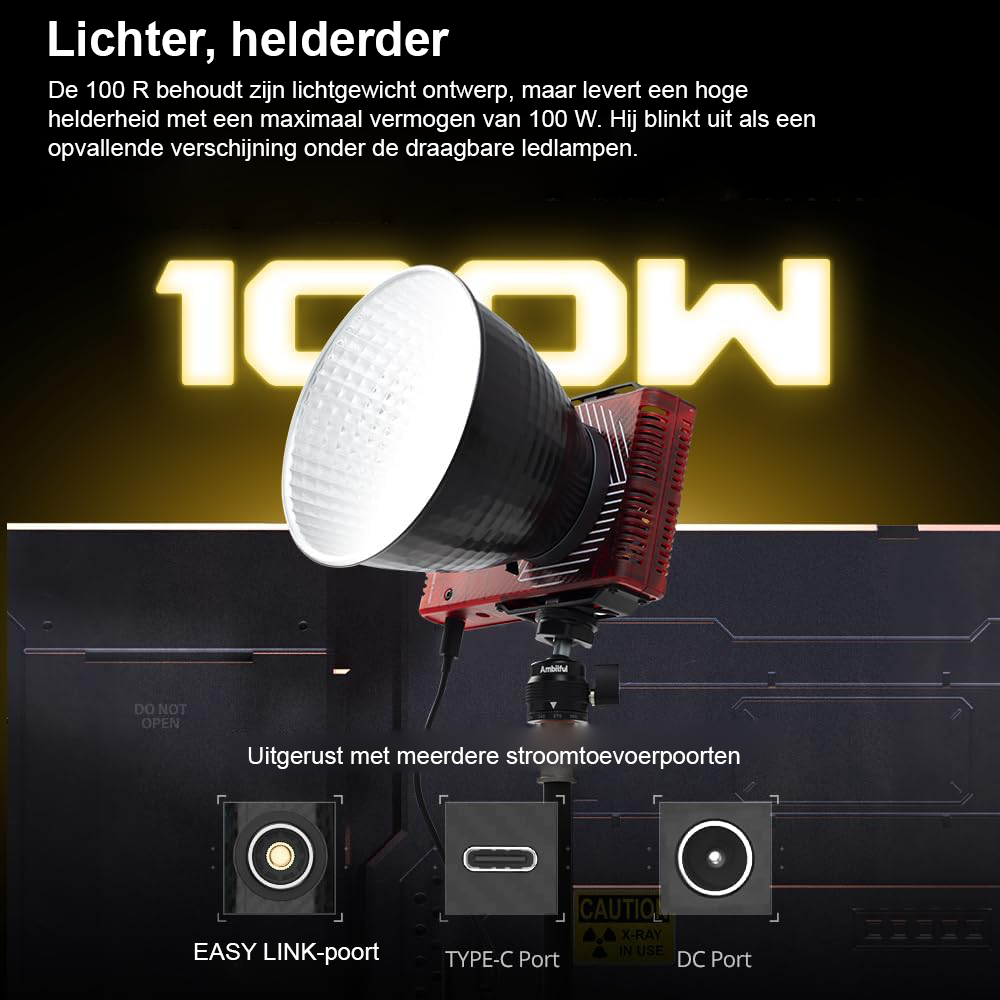 100W LED videolamp met reflector en diffuser voor fotografie en video