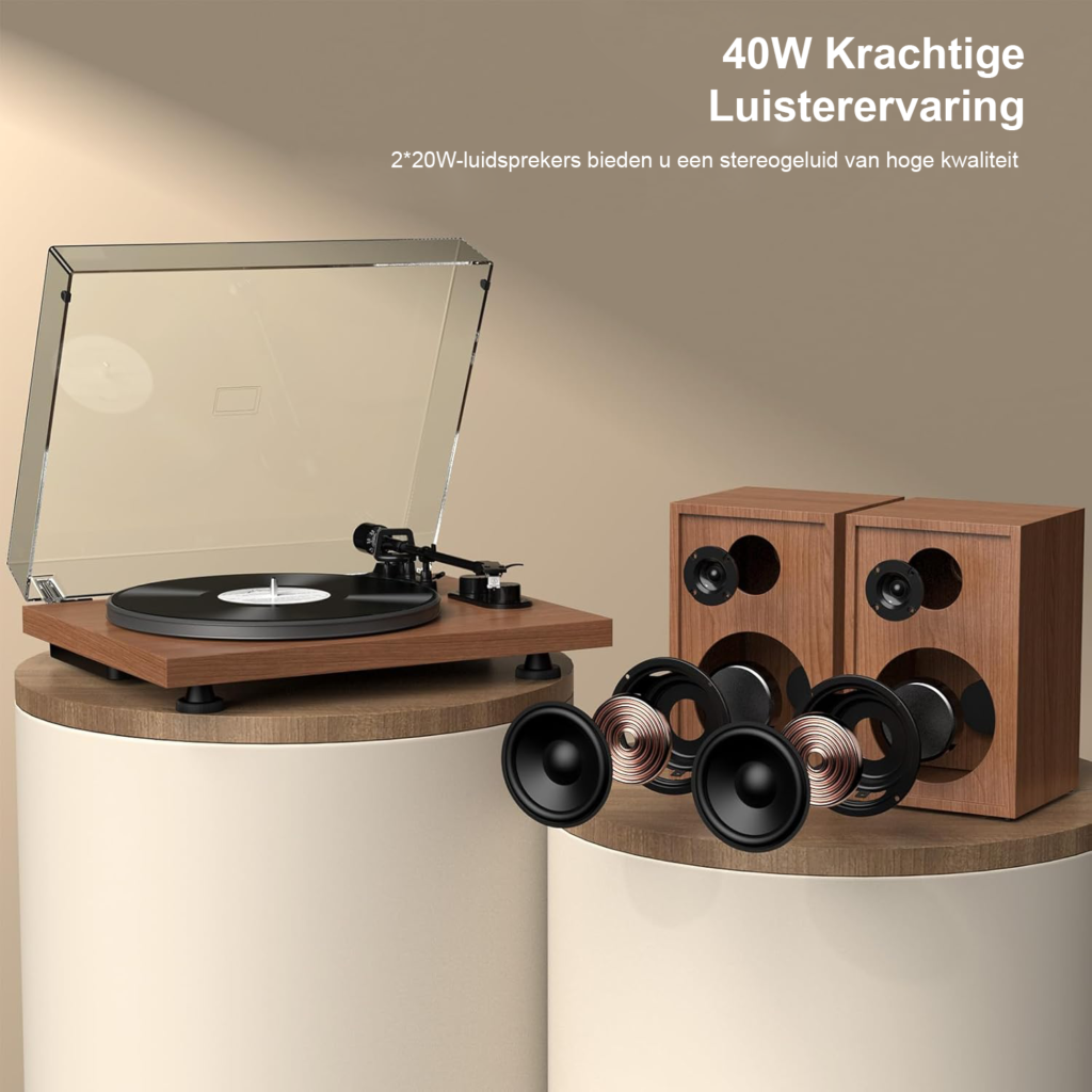 Platenspeler met Bluetooth en 40W speakers voor vinyl afspelen