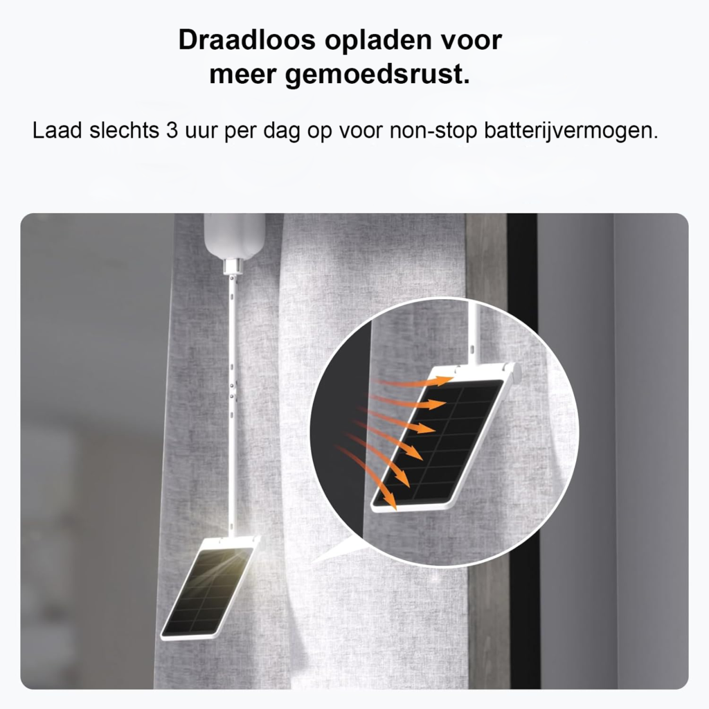 Zonnepaneel oplader voor gordijnroede met laaglicht opladen en U-Rail ondersteuning