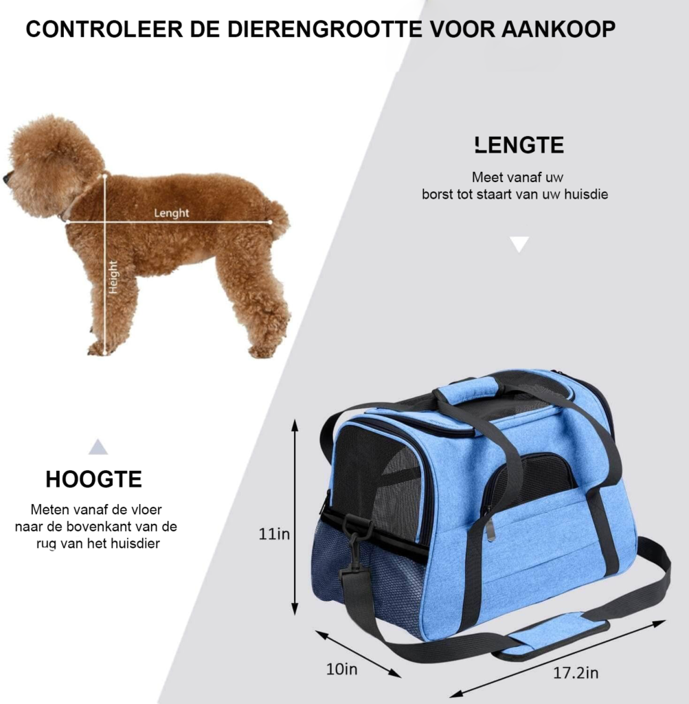 Honden en katten transportbox met verstelbare draagriem en pluche matras in blauw