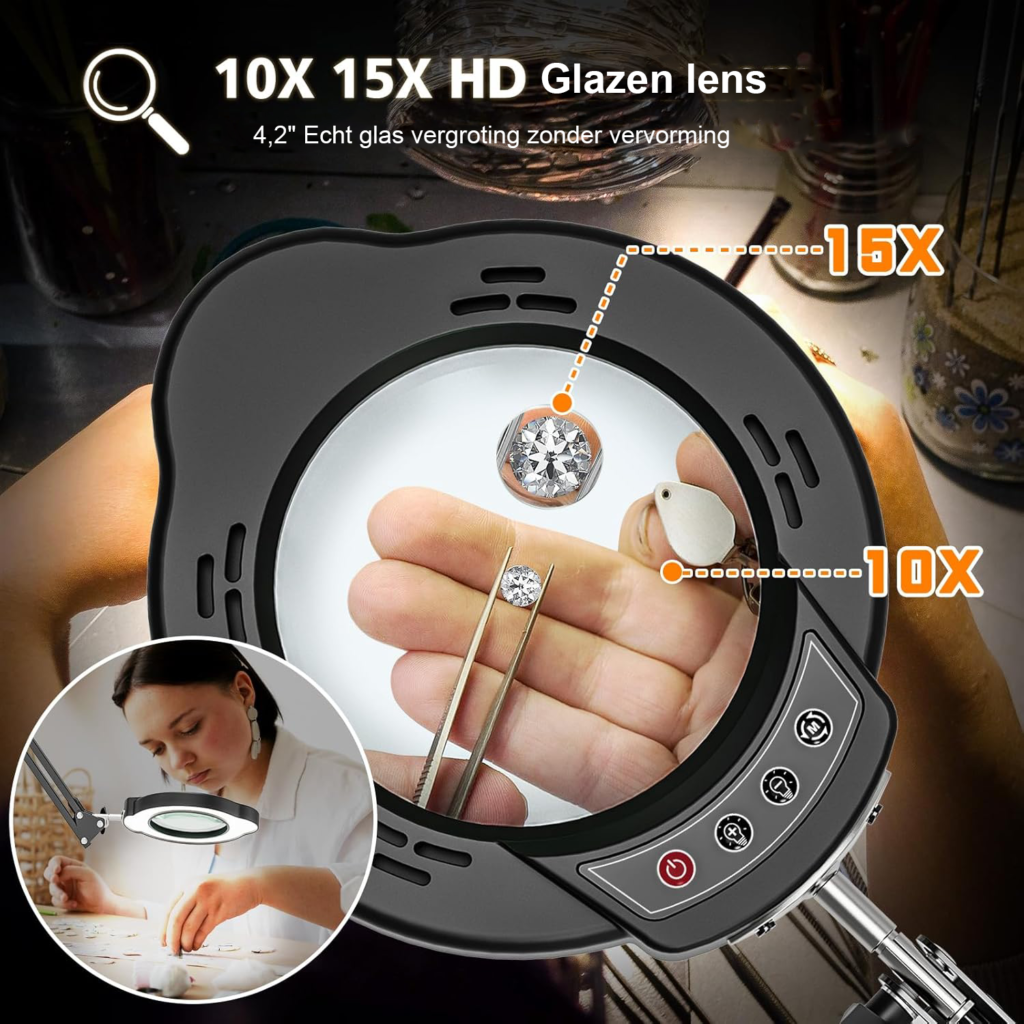 LED vergrootglas met verlichting en standaard voor hobby en reparaties 10x 15x vergroting