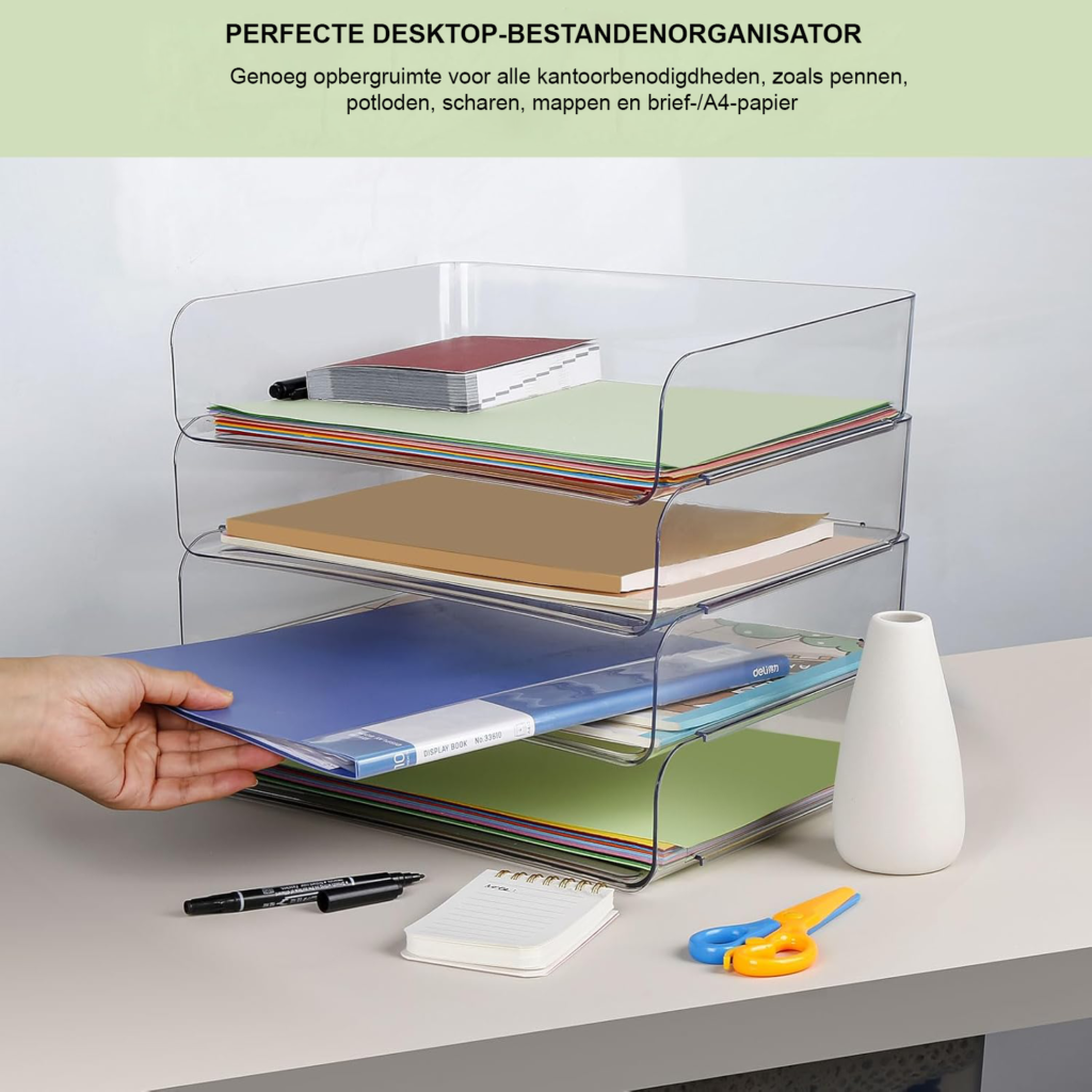 A4 documentenbak set van 4 stapelbare plastic brievenbakken voor bureau en kantoororganisatie