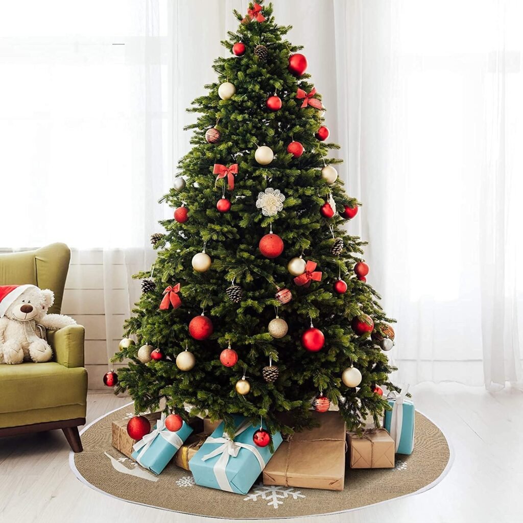 Jute kerstboomrok met sneeuwvlokken vintage kerstdecoratie 32 of 48 inch