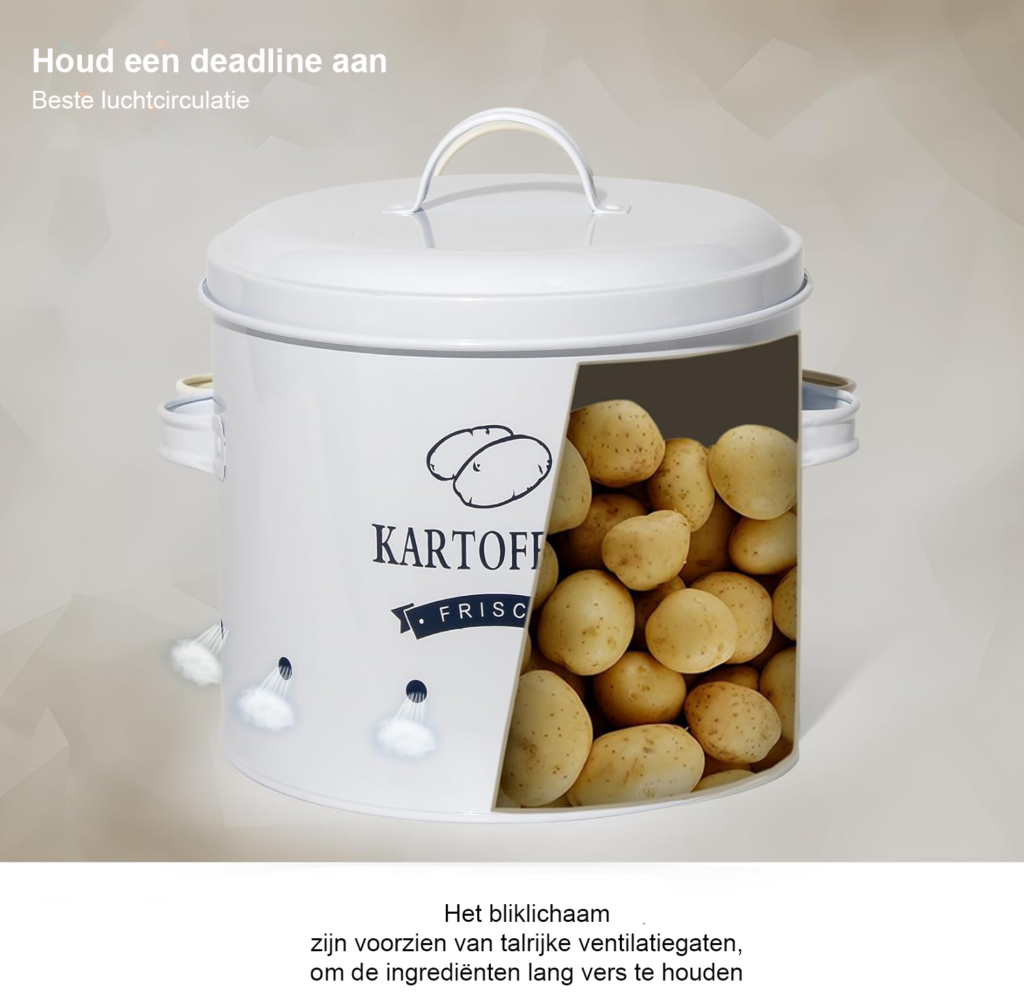 Aardappel bewaardoos set retro metaal keukenopslag aardappelen uien groenten ventilatie deksel beige voorraadpotten