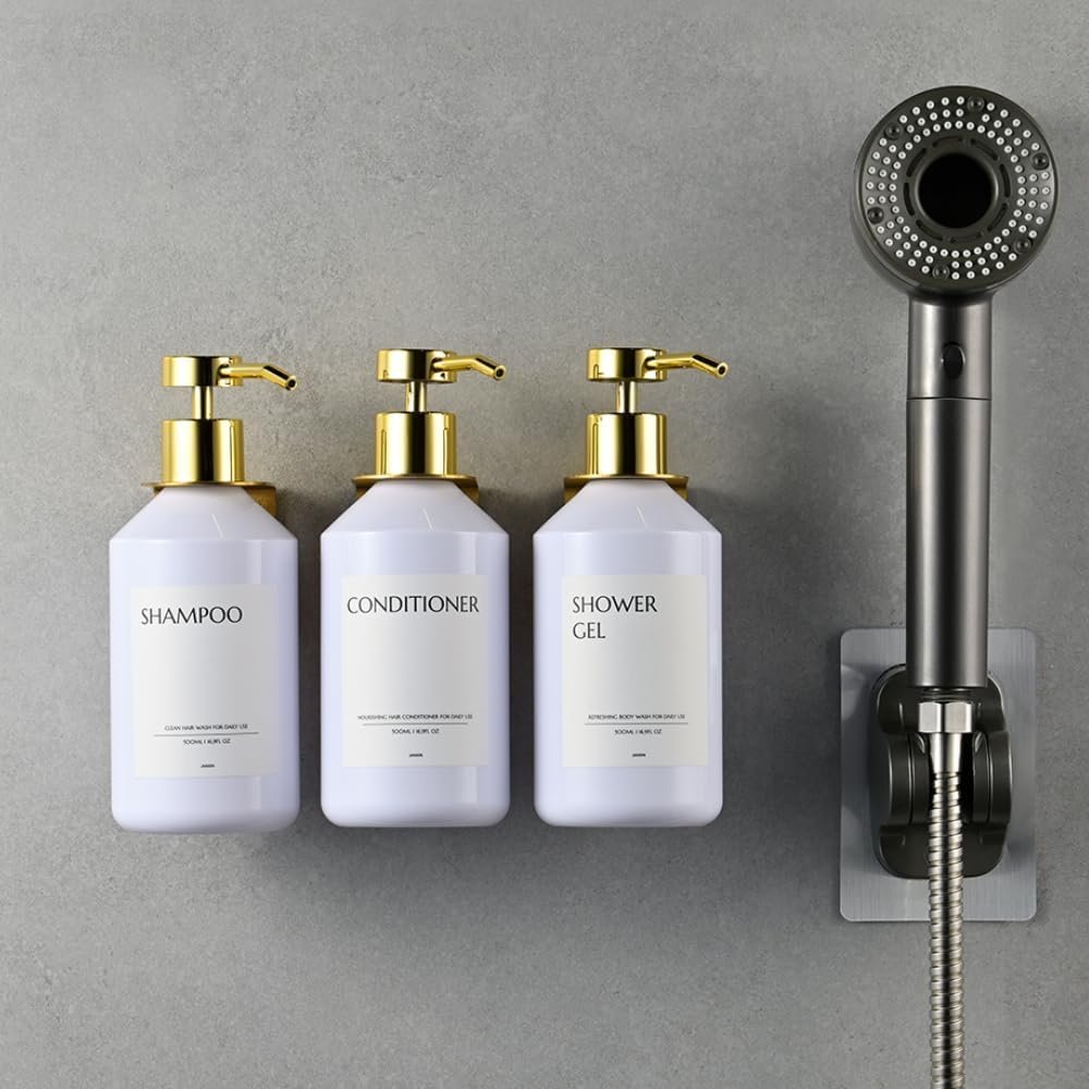 Zeepdispenser set 3 wandmontage zonder boren 500 ml witte fles met gouden foam pomp voor keuken en badkamer afwasmiddel dispenser