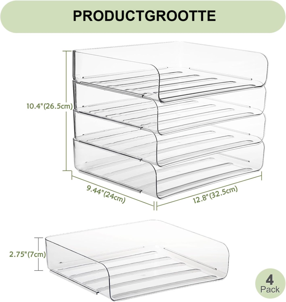 A4 documentenbak set van 4 stapelbare plastic brievenbakken voor bureau en kantoororganisatie