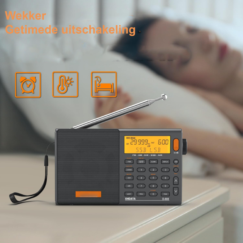 Draagbare digitale multiband radio met LCD scherm en 2000mAh oplaadbare batterij in grijs