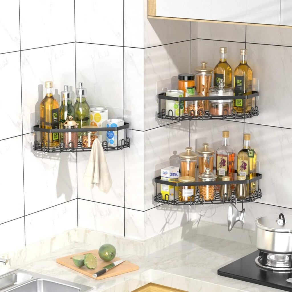 Hoekplanken met haken zelfklevend, set van 2 voor badkamer, keuken en slaapkamer opbergruimte