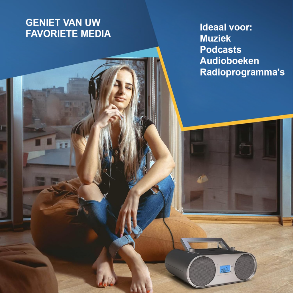 Boombox met CD speler Bluetooth AM FM radio MP3 USB AUX draagbare radio oplaadbare batterij digitaal display afstandsbediening