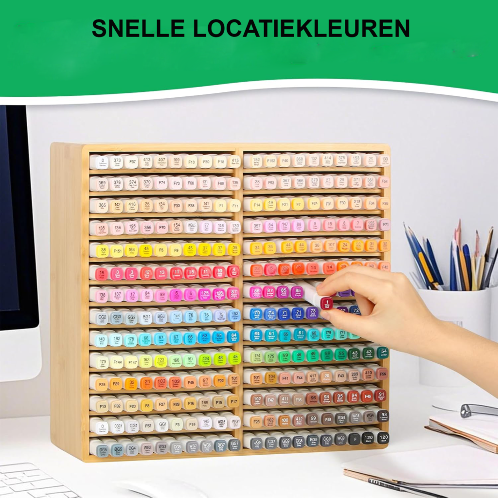 Bamboe marker organizer met 28 compartimenten voor 260 markers, stiften en potloden opbergoplossing voor kantoor en klaslokaal
