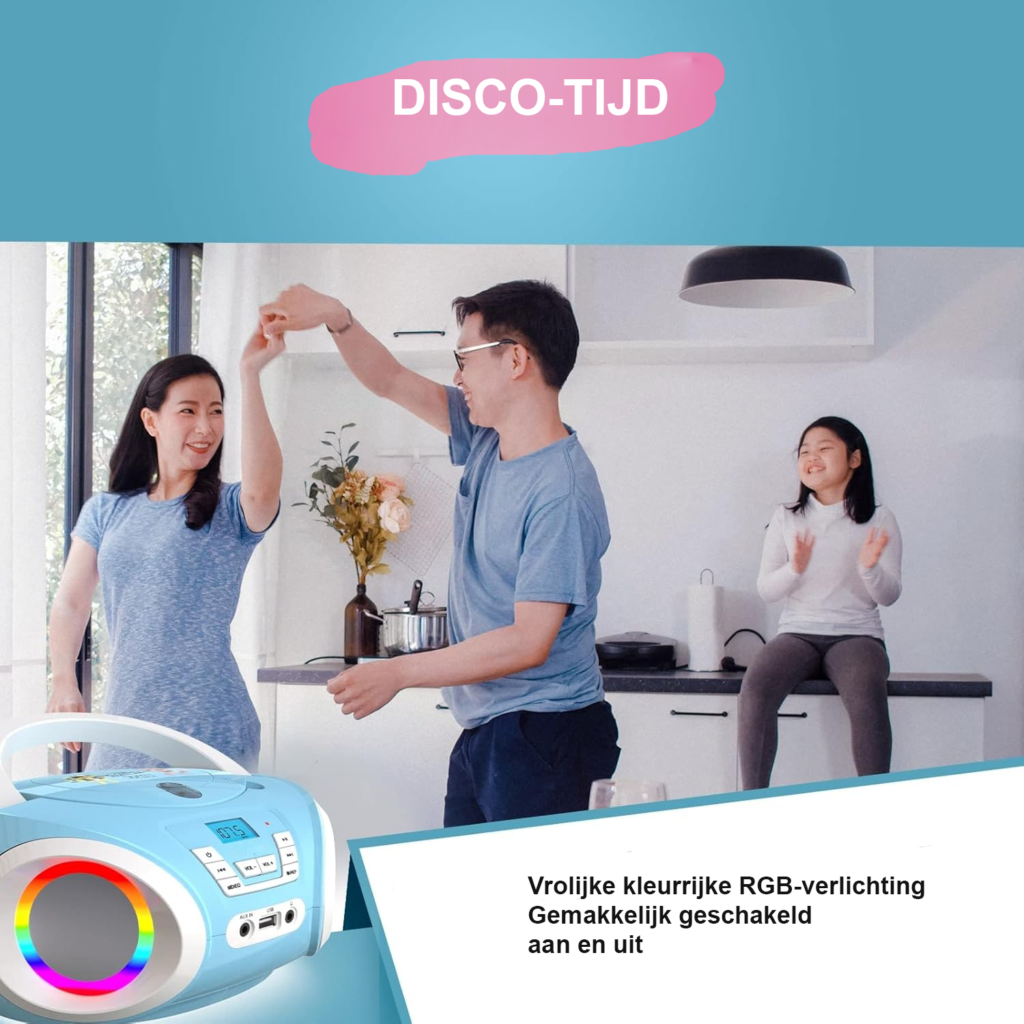 Boombox CD Speler voor Kinderen met FM Radio en Batterij - Blauwe Kinder Radio CD Speler