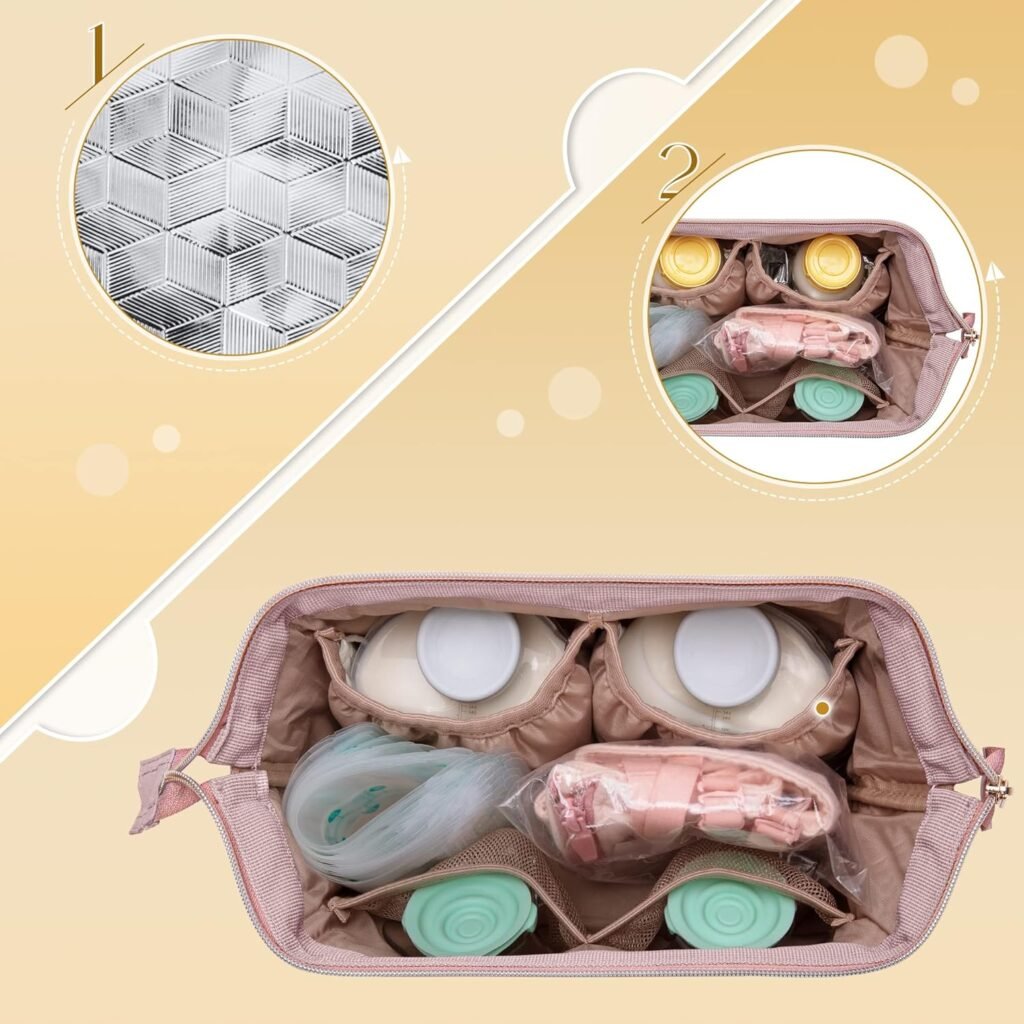 Draagtas voor Borstkolf Roze - Dubbele Kolf Tas met Geïsoleerde Vakken en Waterdichte Mat - Baby Draagtas voor Kolfaccessoires - Dubbellaags