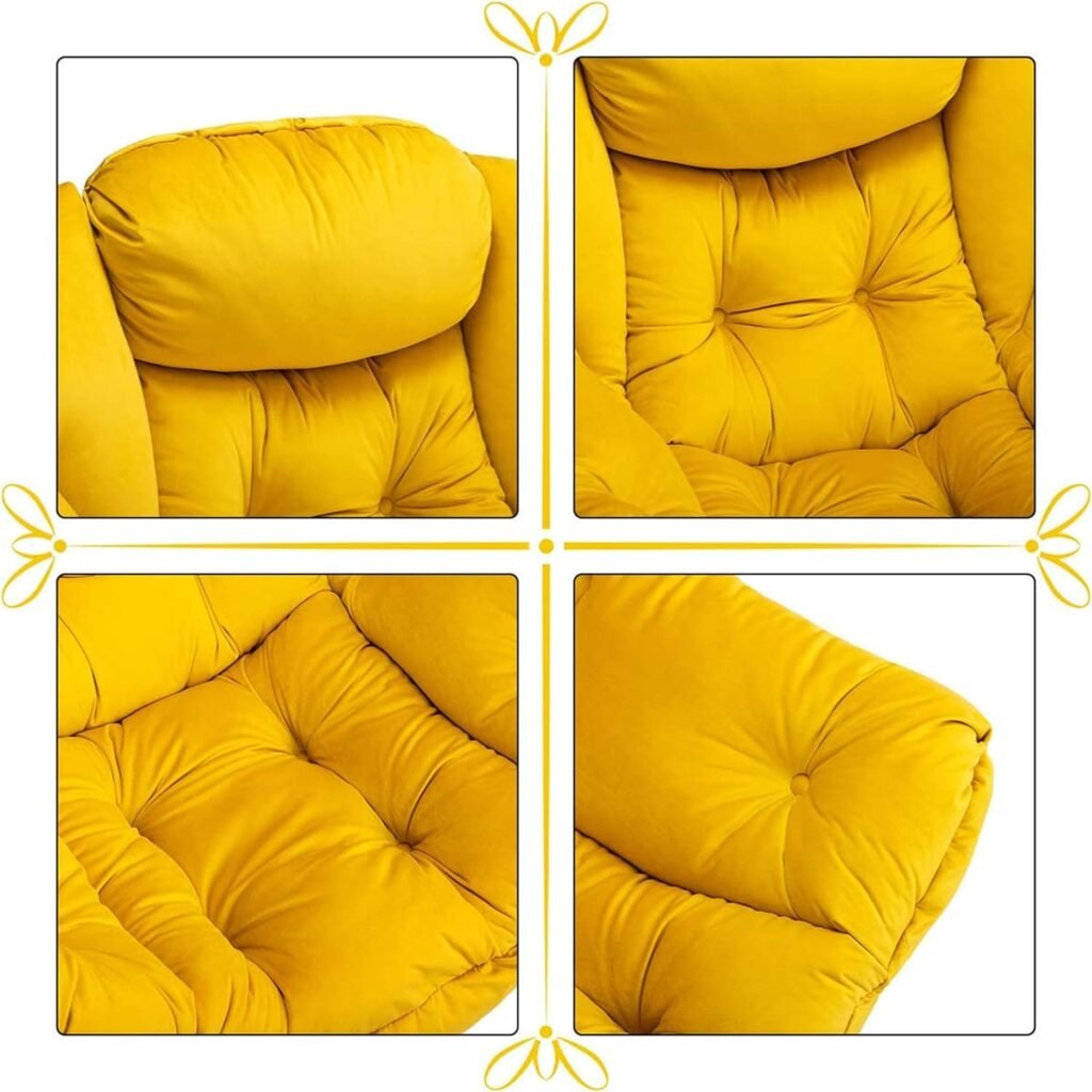 Gele velvet relaxfauteuil met armleuningen en stalen frame voor woonkamer en slaapkamer
