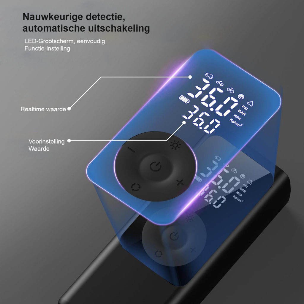 Elektrische luchtpomp met batterij 7500 mAh en LCD scherm voor banden en opblaasbare voorwerpen