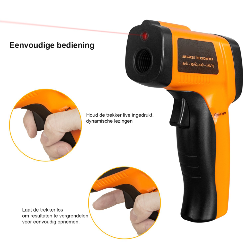 Digitale infrarood thermometer met laser en LCD display voor contactloze temperatuurmeting van -50°C tot 550°C