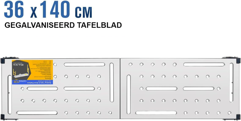 Mobiel aluminium werkplatform met gegalvaniseerd tafelblad en verstelbare hoogte 70-110 cm