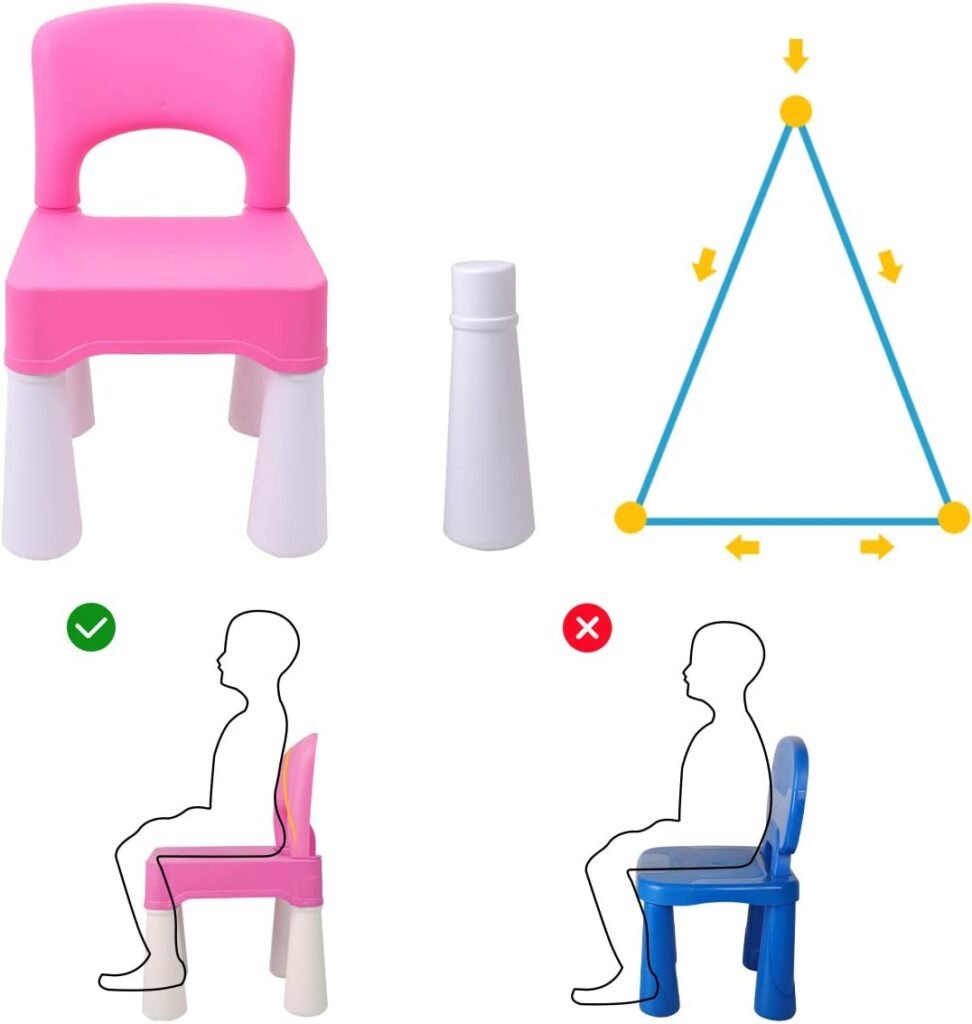 Roze kunststof kinderstoel met rugleuning en rubberen voeten voor baby meisjes en kinderen tot 100 kg