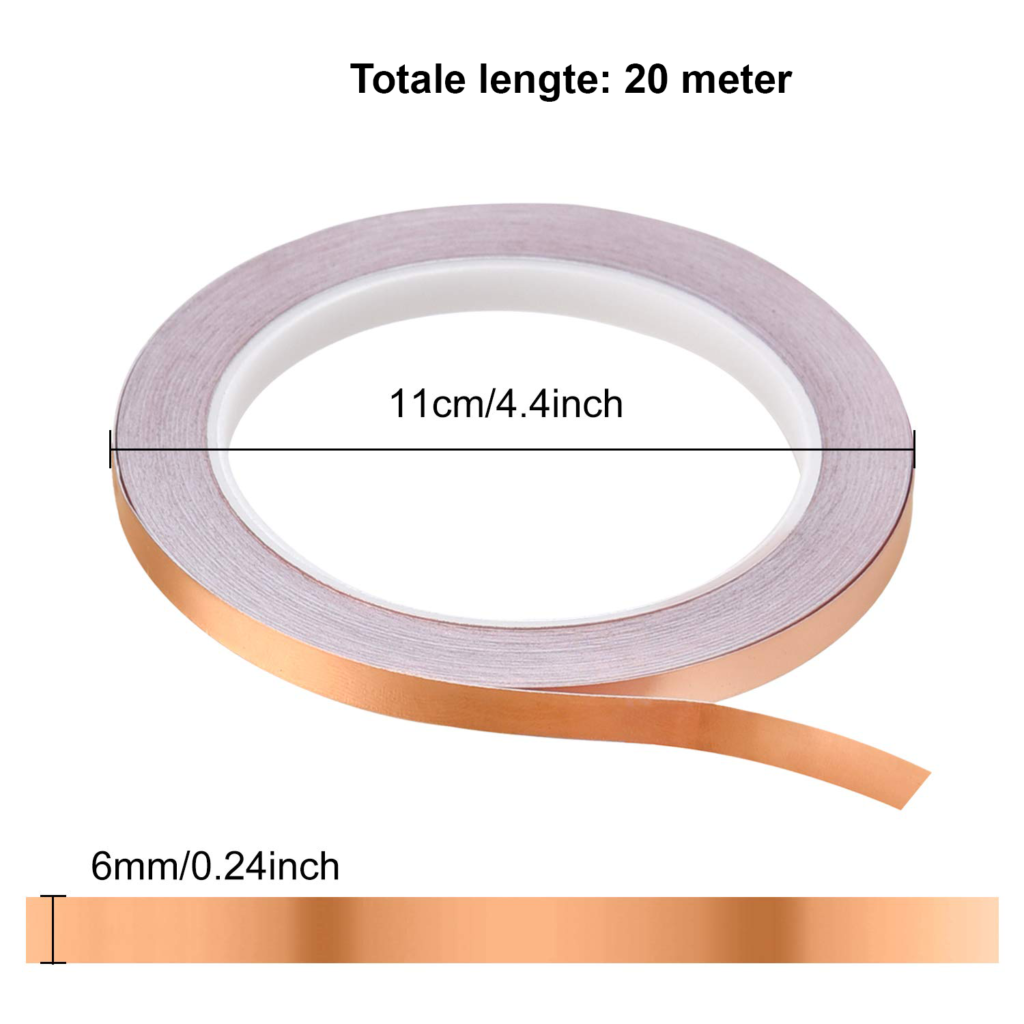 Koperfolie tape 0,5 cm x 20 m zelfklevend voor aarding en elektrische reparaties