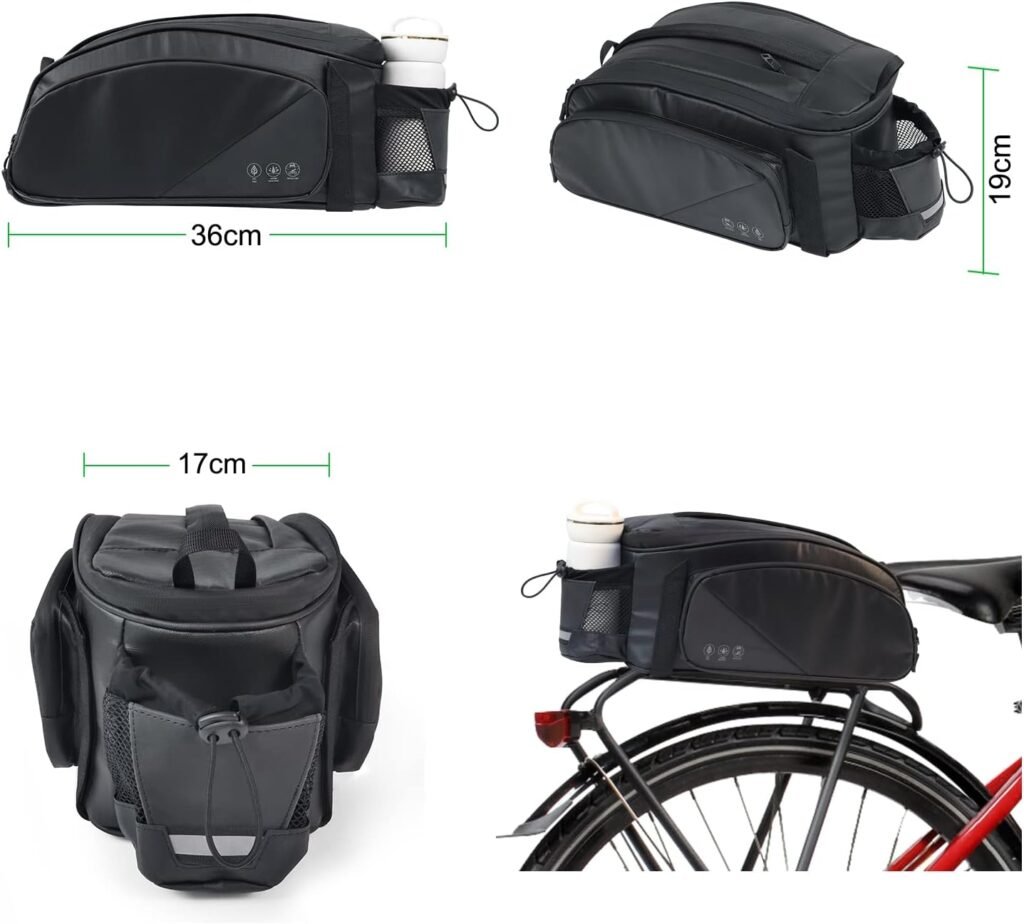 Waterdichte fietstas voor bagagedrager met schouderriem en meerdere vakken voor fietsbagage en outdoor gebruik