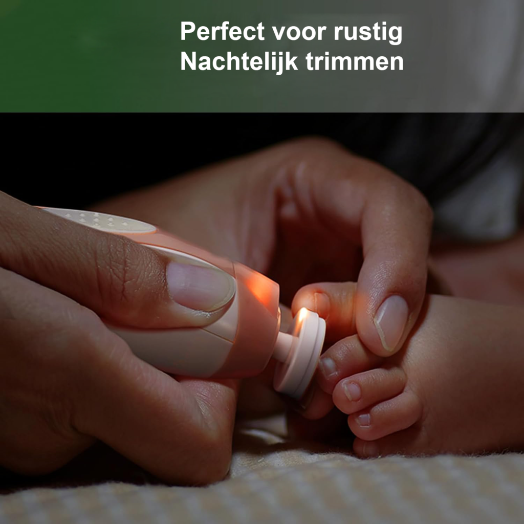 Elektrische baby nagelvijl roze met LED licht en 6 vijlkoppen voor veilig nagels vijlen bij baby's, peuters en volwassenen