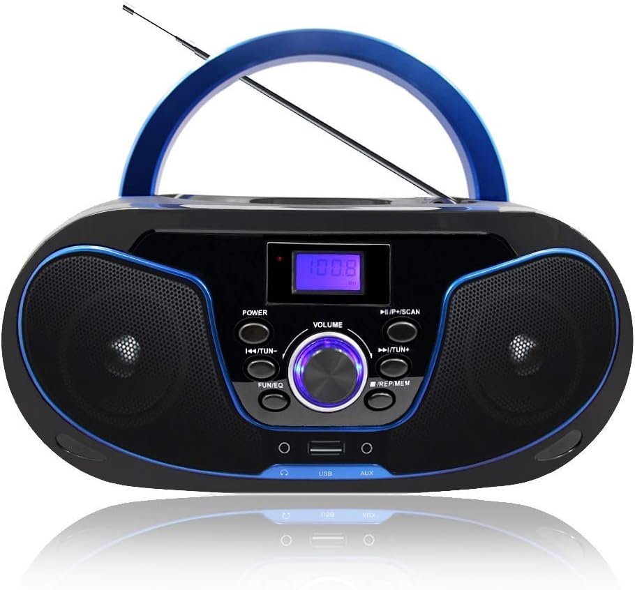 Draagbare CD speler voor kinderen met FM radio, Bluetooth, USB en AUX aansluiting met stereo speakers