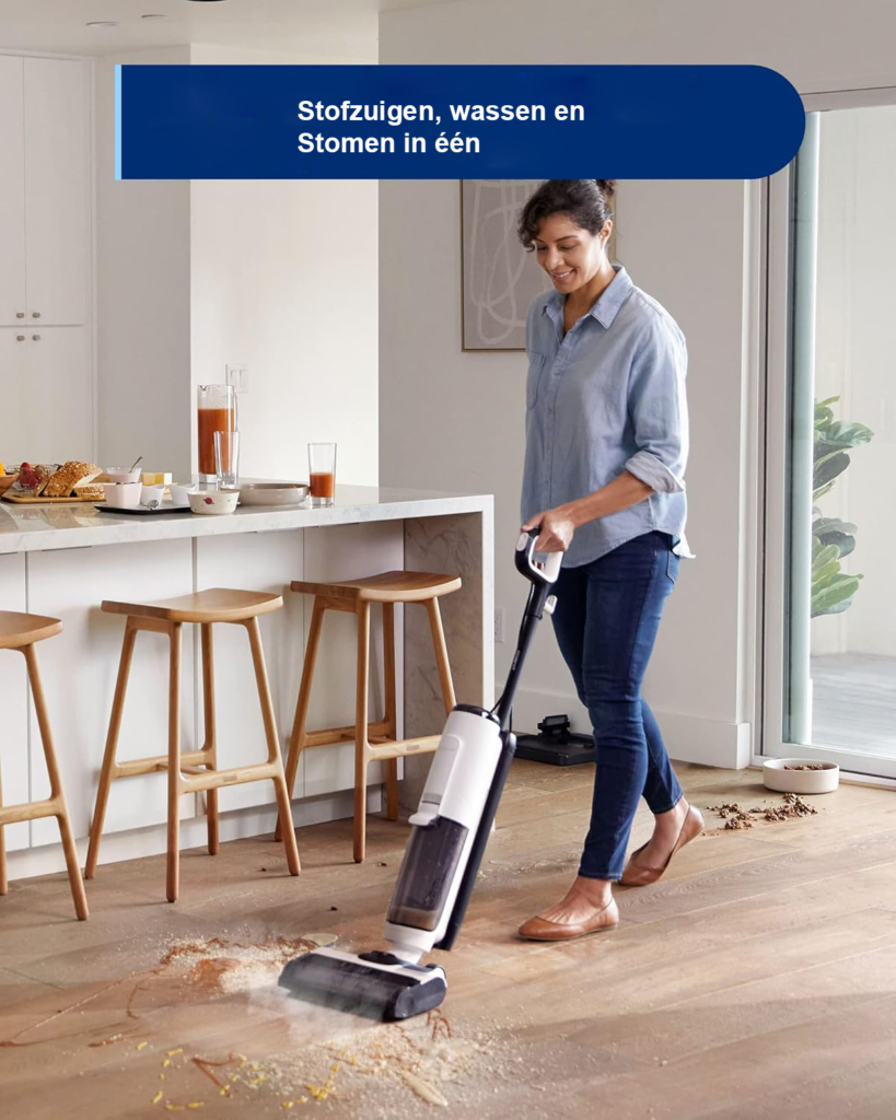 Slimme stoomreiniger 3-in-1 met LED display voor dweilen en stofzuigen van harde vloeren