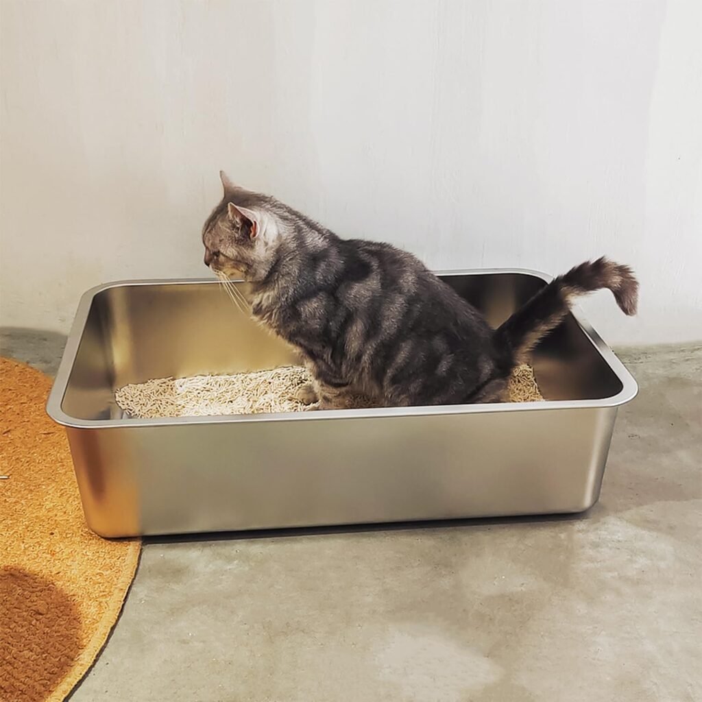 RVS Kattenbak Groot - Roestvrijstalen kattenbak voor katten en konijnen - Vlekvrij, krasbestendig en eenvoudig schoon te maken - Antislip onderkant