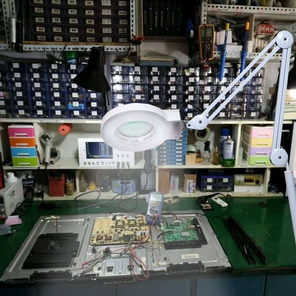 LED vergrootlamp met rolstandaard en verstelbaar vergrootglas voor beautybehandelingen, handwerken en cosmetisch gebruik