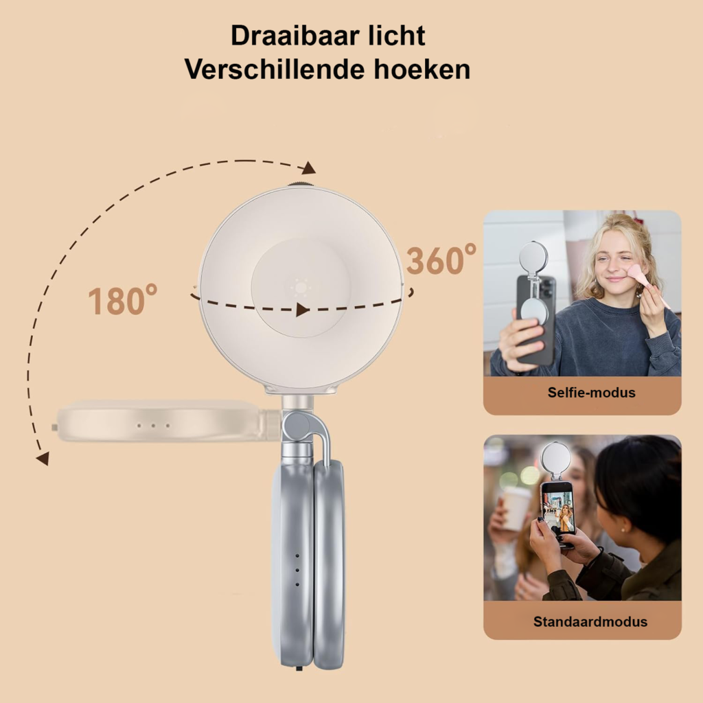 Magnetische selfie lamp met LED ring en statief voor iPhone en Android met MagSafe compatibiliteit