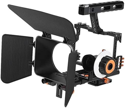 Camera rig set met aluminium camera cage, matte box, follow focus en 15mm stangen voor professionele filmopnames met Panasonic GH4