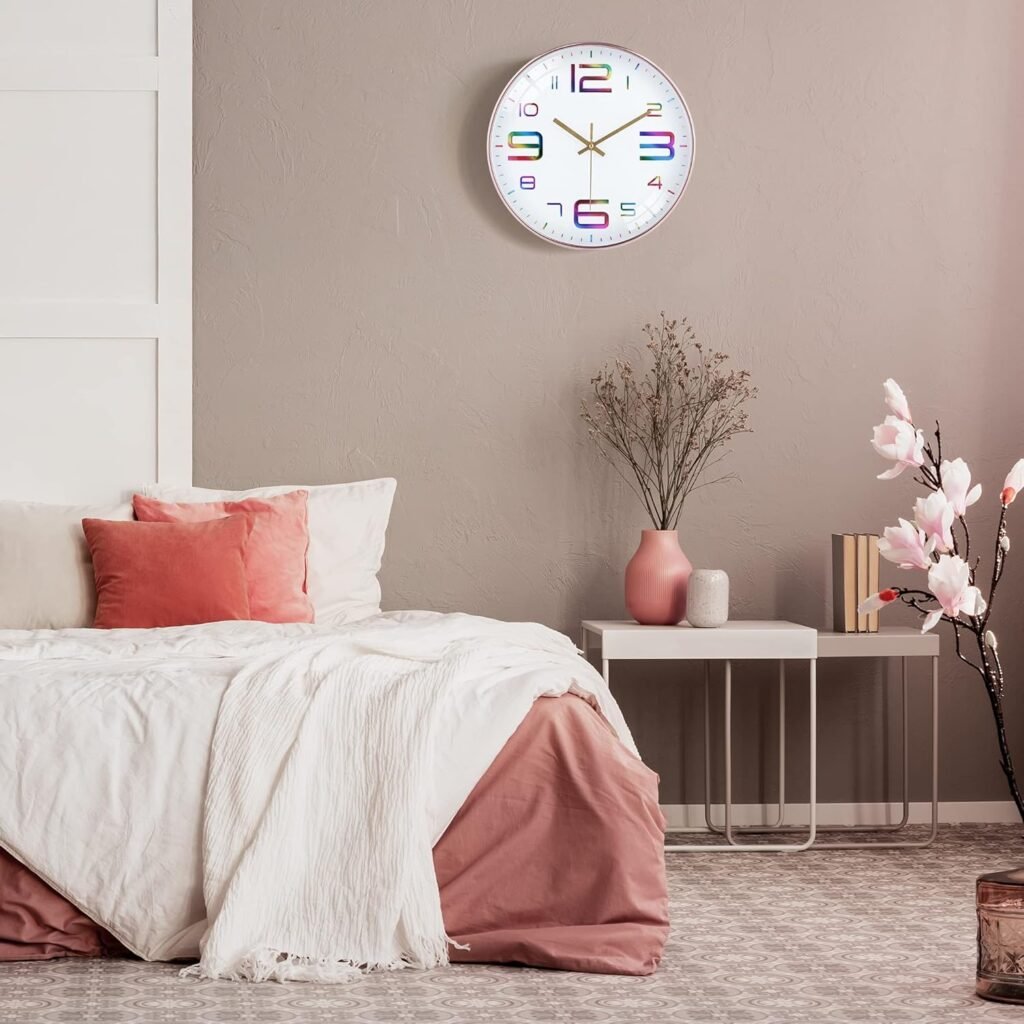 Moderne wandklok 30 cm met 3D cijfers, stille quartz uurwerk en roze gouden design voor woonkamer, slaapkamer en keuken
