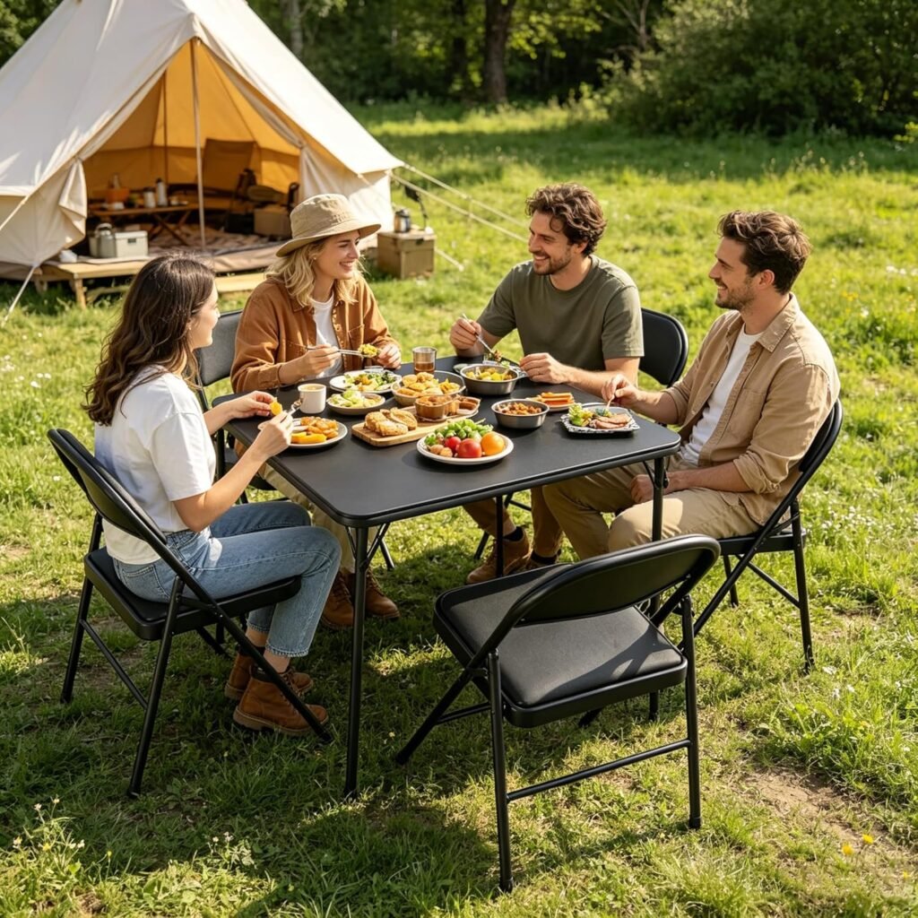Opvouwbare tafel 80x80 cm zwart voor camping, tuin, balkon en buitengebruik