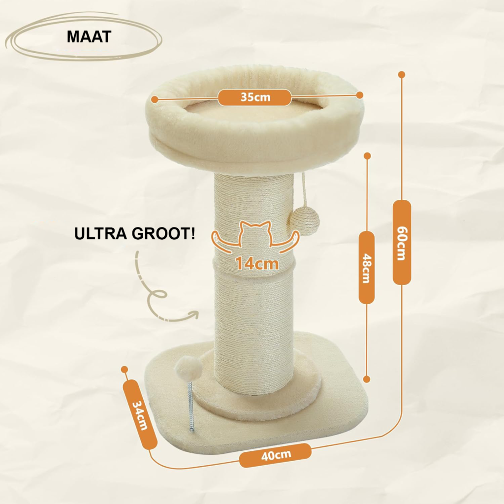 Katten Krabpaal met Bloemmotief - Kleine Kattenboom met Krabpaal en Kattenbed voor Binnenkatten - Sisal Krabmeubel met Veer en Speelballen - 60 cm Hoog, Roze