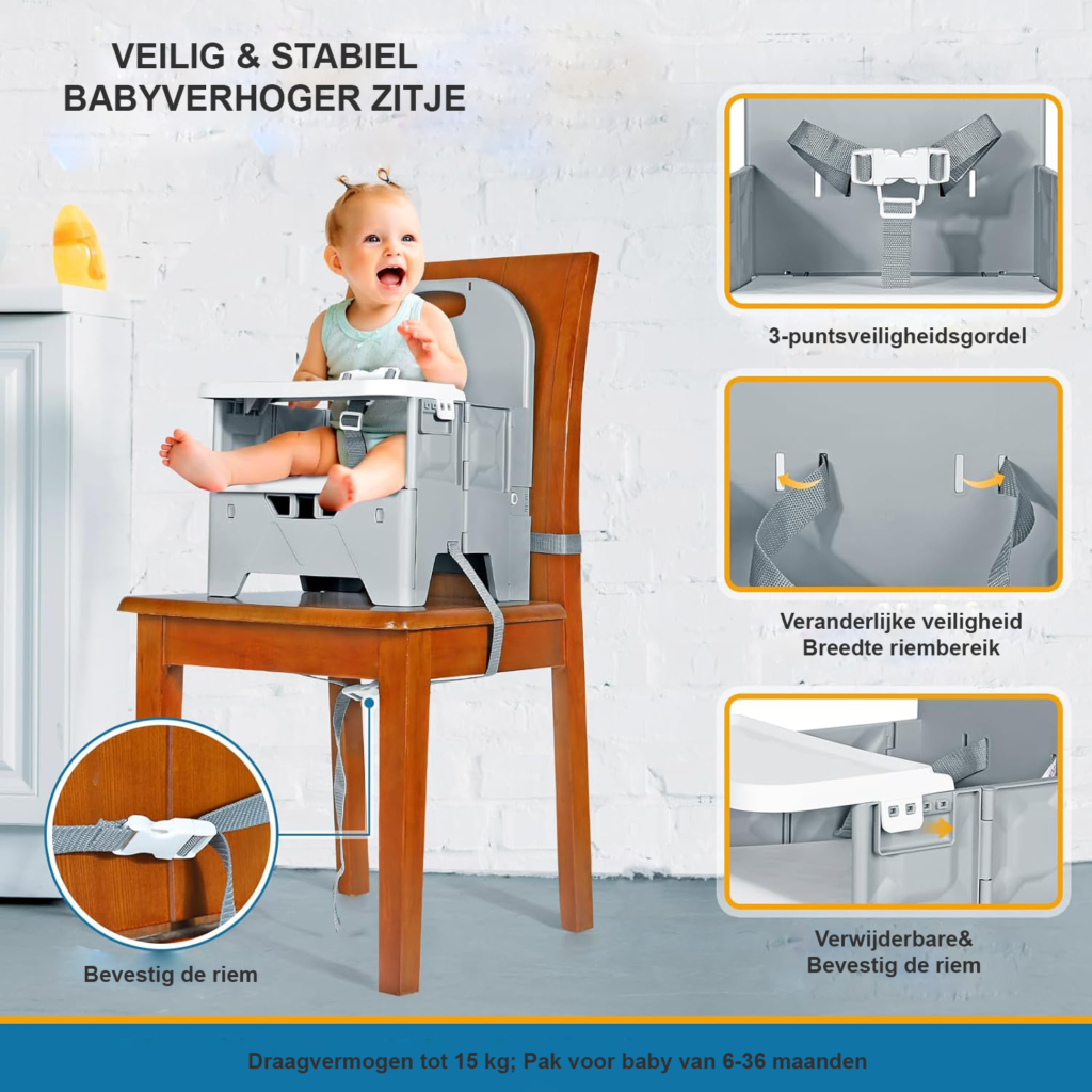 Verhogingsstoel Baby - Opvouwbare Kinderstoel met Eetblad - Reisstoel voor Kinderen - ABS Materiaal
