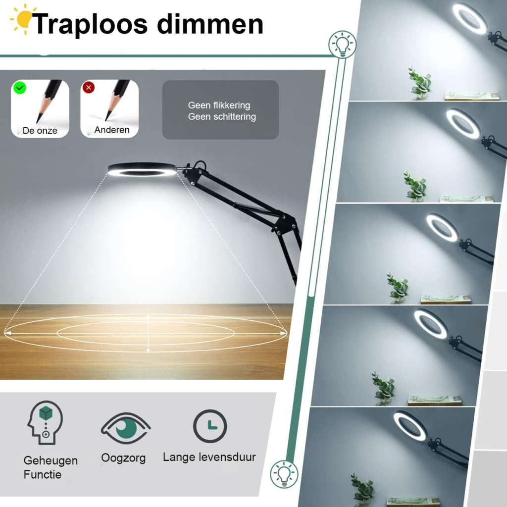Vergrootglas met verlichting en standaard voor lezen, handwerken en reparaties met 10x vergroting