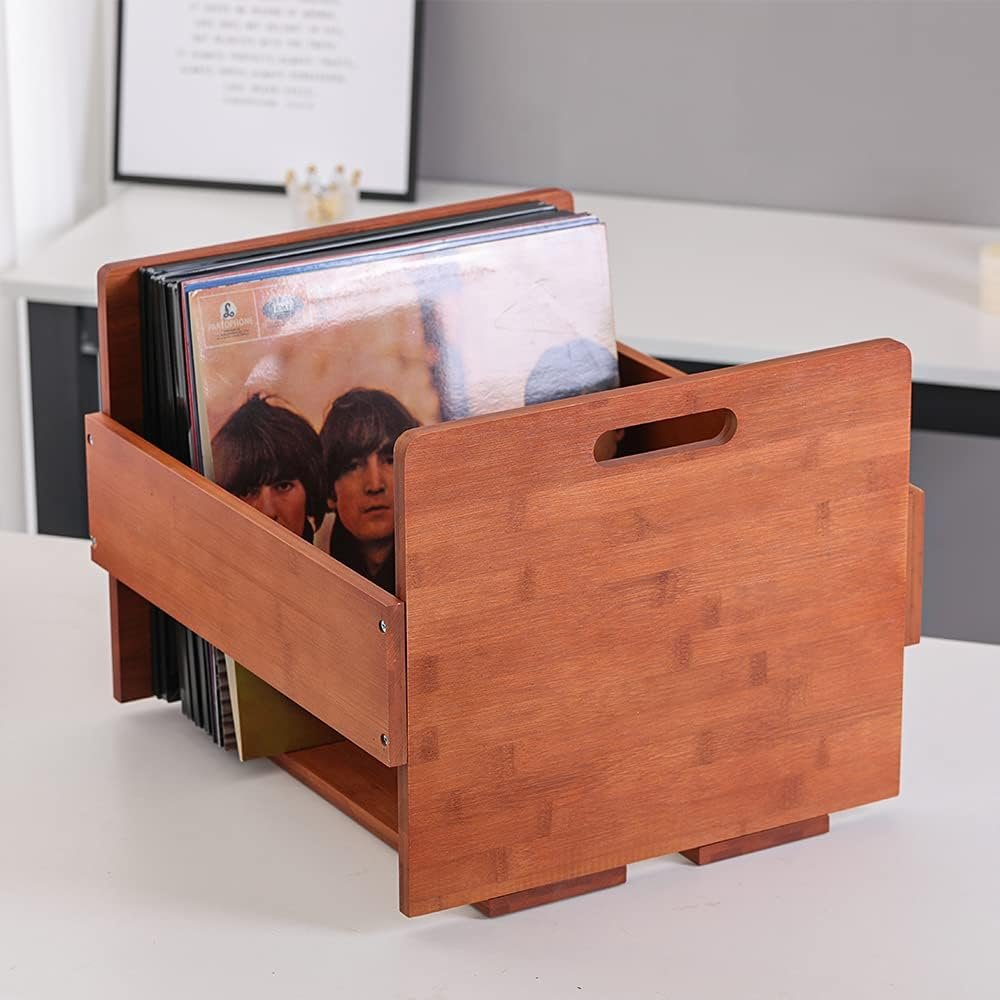 Bamboe vinyl platen opbergkrat voor LP albums en grammofoonplaten tot 80 platen