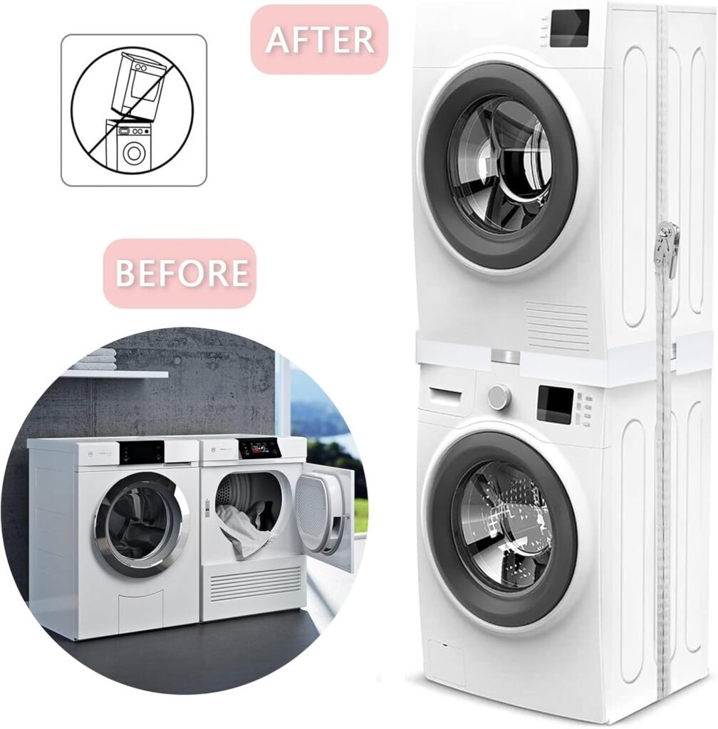 Universeel wasmachine droger tussenframe met ratchet touw voor stapelen in wit 46-66 cm