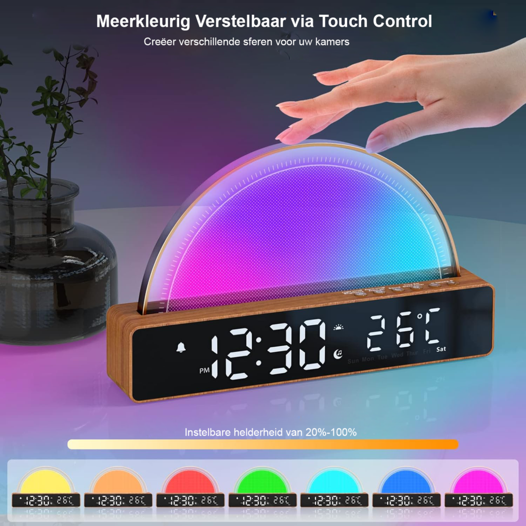 Wekker met licht en dimbare tafel lamp met slaapgeluiden en temperatuurweergave