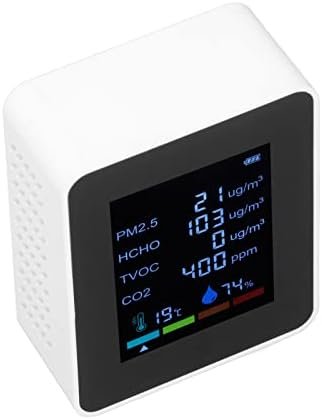 Luchtkwaliteitsmonitor 6-in-1 met CO2 meter, PM2.5, TVOC, HCHO detector en luchtvochtigheidsmeter voor binnenlucht monitoring