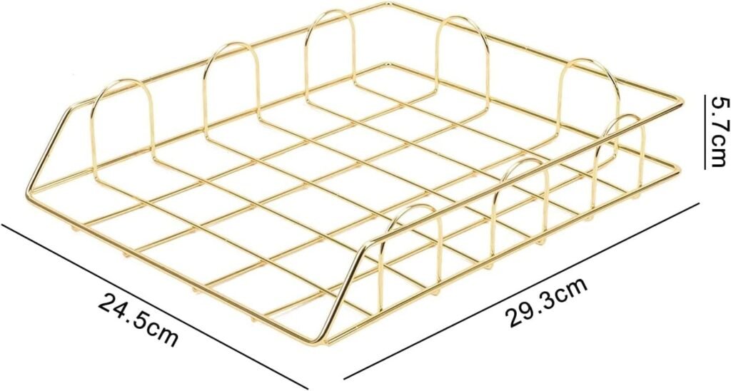 Metalen papierhouder set van 2 goudkleurig voor bureau met stapelbare documenthouders en letterbak organizer