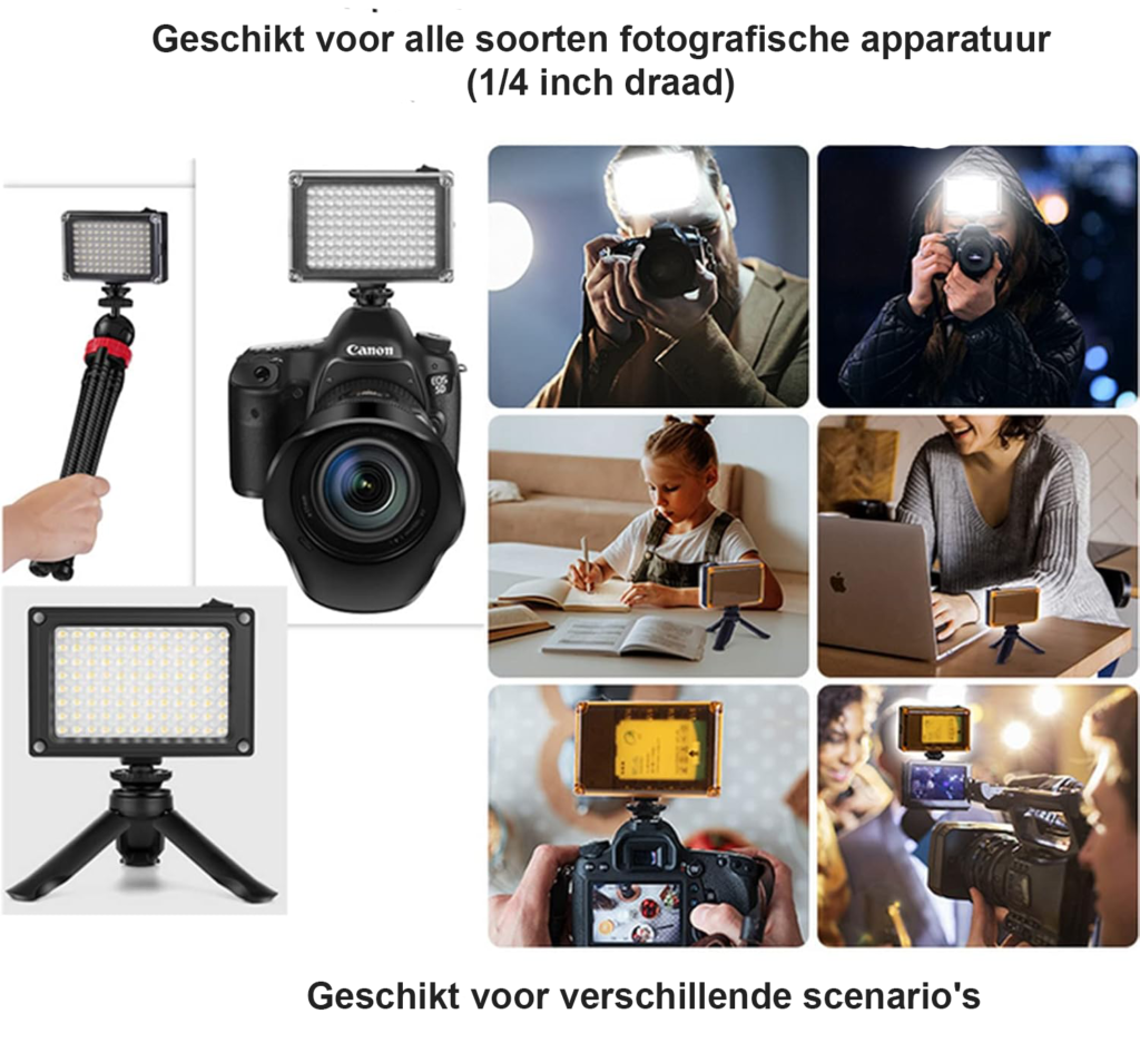 Videolamp Paneel met LED - Dimbare Cameraverlichting met Kleurfilters - Vultlicht voor Camera en Videoconferenties - 96 LED Lichten 5400K/3200K