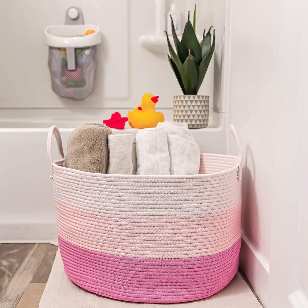 3-delige katoenen touw opbergmanden roze set 50x33 cm - wasmand en opbergmand - handgemaakt - woonkamer slaapkamer opslag