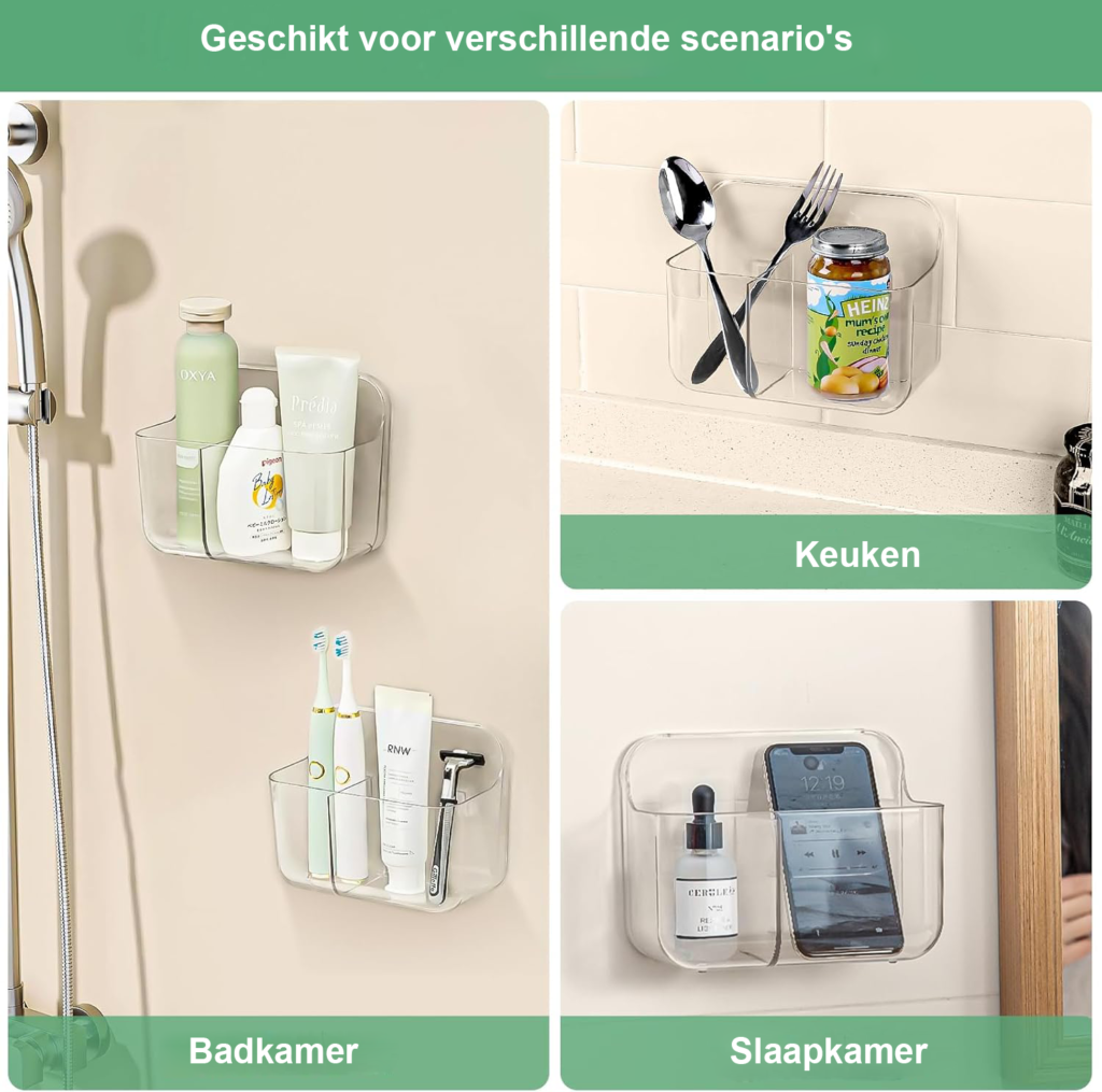 Doucheplank zonder boren met 2 stuks zelfklevende badkamer organizer voor shampoo en douchegel