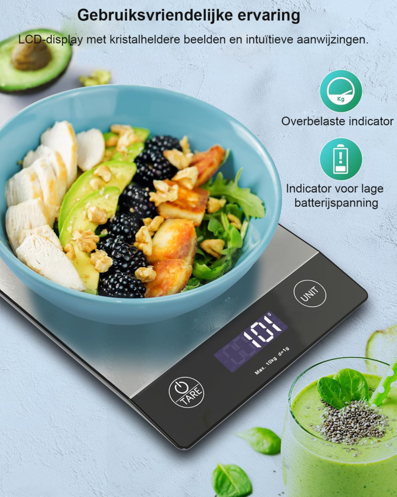 Digitale keukenweegschaal 10 kg met LCD display voor nauwkeurig wegen van voedsel en ingrediënten
