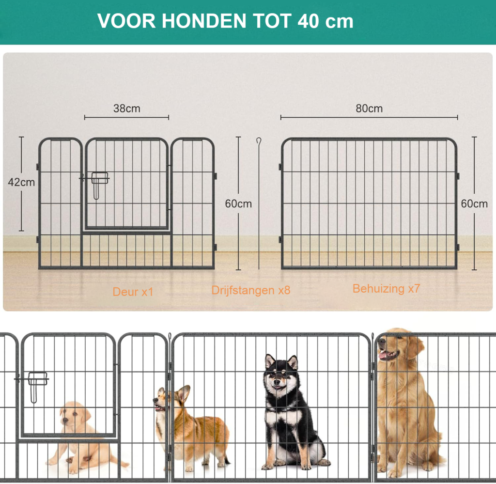 Hondenren met 8 panelen zwart voor kleine honden en puppy’s, opvouwbare speelren voor binnen en buiten 80x60 cm